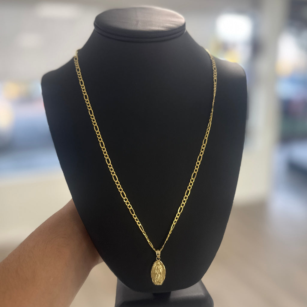 14k Gold 4mm Figaro Virgin Mary Set