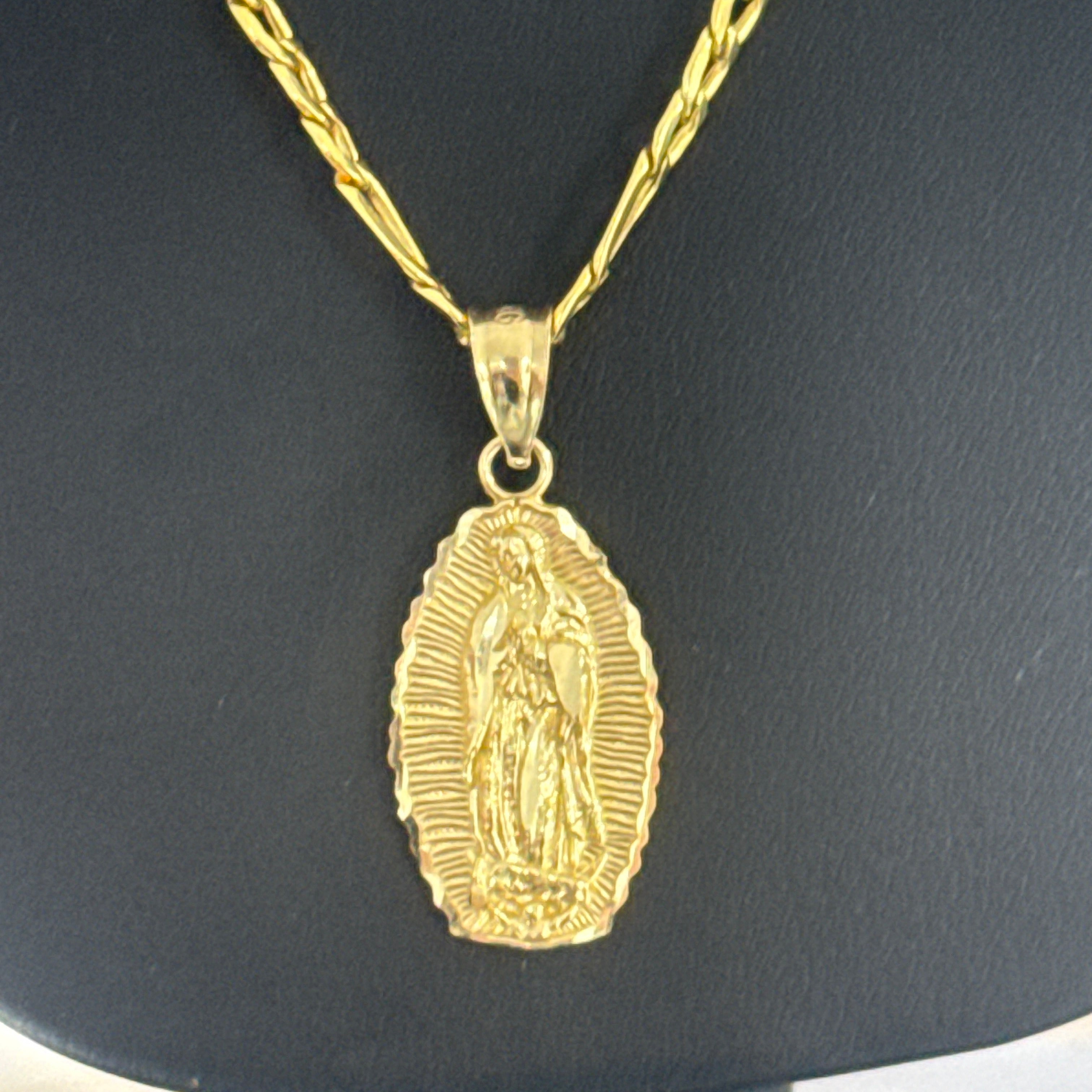 14k Gold 4mm Figaro Virgin Mary Set
