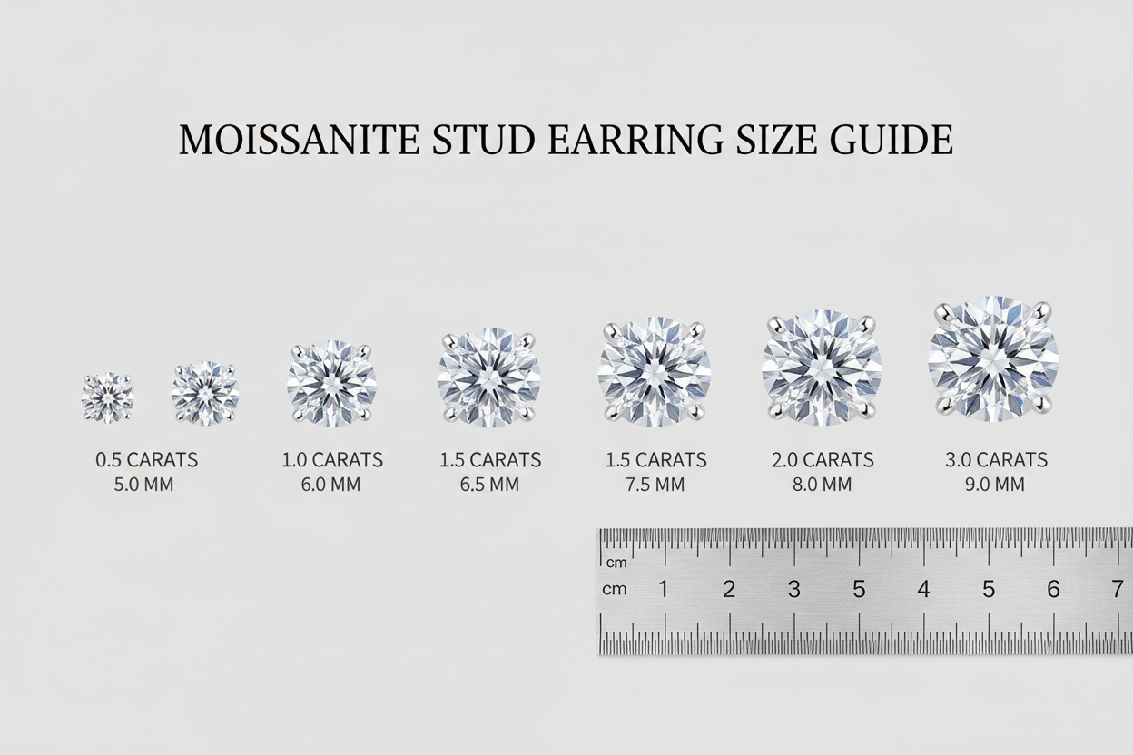 moissanite studs guide measurements